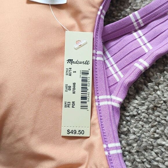 Women's New With Tags Size Small Madewell Ribbed‎ Pullover Striped Bikini Top - Picture 13 of 13